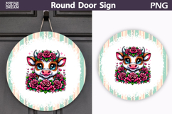 Floral Cow Door Sign | Farmhouse Round Decor Product Image 1
