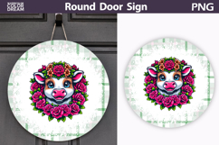 Floral Cow Door Sign | Farmhouse Round Decor Product Image 1