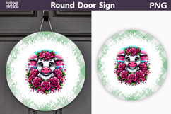Floral Cow Door Sign | Farmhouse Round Decor Product Image 1