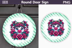Floral Cow Door Sign | Farmhouse Round Decor Product Image 1