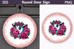 Floral Cow Door Sign | Farmhouse Round Decor Product Image 1