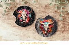 Cow Skull Car Coasters | Western Cow Coaster Png for Fall