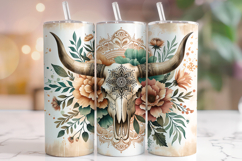 Bull Skull Tumbler Wrap Sublimation, Cow Skull Tumbler Wrap Product Image 1