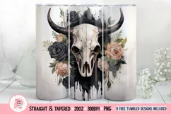 Highland Cow Skull Tumbler Wrap Sublimation Design Png, Uvalde Strong, Wild West Png, Texas Longhorn