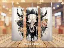 Highland Cow Skull Tumbler Wrap Sublimation Design Png, Uvalde Strong, Wild West Png, Texas Longhorn
