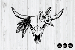 Cow Skull With Feathers SVG, Floral Cow Skull SVG Product Image 1