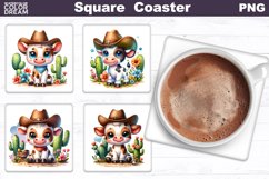 Cow Western Square Coaster | Cute Cowboy Square Coaster Product Image 1