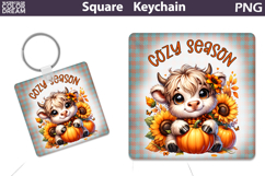 Fall Square Keychain | Highland Cow Pumpkin Sunflower Product Image 1