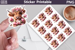Highland Cow Magnolia Sticker | Cow Flowers sticker Product Image 1