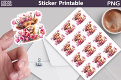 Highland Cow Tulip Sticker | Spring Cow Flowers sticker Product Image 1
