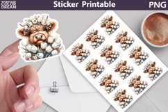 Highland Cow White Tulip Sticker | Spring Cow Flower sticker Product Image 1