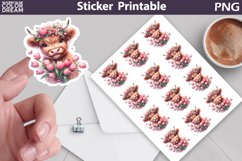 Highland Cow Pink Tulip Sticker | Spring Cow Flower sticker Product Image 1