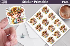 Highland Cow Sunflower Sticker | animal farm Flowers sticker Product Image 1