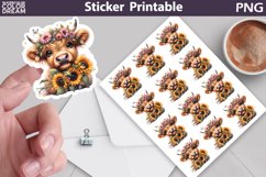 Highland Cow Sunflower Sticker | animal farm Flowers sticker Product Image 1