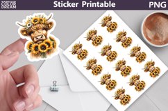 Highland Cow Sunflower Sticker | animal farm Flowers sticker Product Image 1