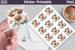 Highland Cow Pink Roses Sticker | Spring Cow Flower sticker Product Image 1
