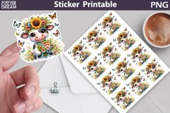 Highland Cow Sunflower Sticker | animal farm Flowers sticker Product Image 1