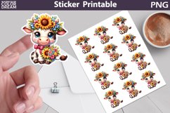 Cute Cow Sunflowers Sticker Printable | animal farm sticker Product Image 1