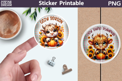 Fall Sticker Printable | Highland Cow Pumpkin Sunflowers Sti Product Image 1