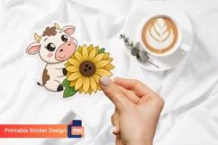 Cow Sunflower Sticker, Farm Animal Sticker, Cute Cow Decal Product Image 1