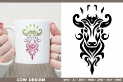 Cow T-shirt design. Cow SVG Cut File. Cow Tattoo Silhouette Product Image 1