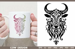 Cow T-shirt design. Cow SVG Cut File. Cow Tattoo Silhouette Product Image 2