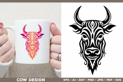 Cow T-shirt design. Cow SVG Cut File. Cow Tattoo Silhouette Product Image 1