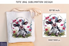 Floral Baby Cow|Happy Animal Tote Bag Sublimation Product Image 1