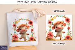 Floral Baby Cow|Happy Animal Tote Bag Sublimation Product Image 1