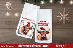 Christmas Kitchen Towel Sublimation | Cow highland PNG Product Image 1