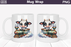 Cute Baby Cow Train Mug Wrap | Sweet Animal Design Product Image 1