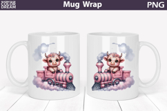 Cute Baby Highland Cow Train Mug Wrap | Sweet Animal Design Product Image 1