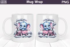 Cute Baby Elephant Train Mug Wrap | Sweet Animal Design Product Image 1
