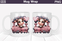 Cute Baby Cow Train Mug Wrap | Sweet Animal Design Product Image 1