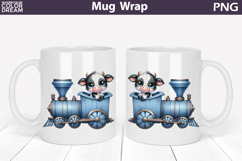 Cute Baby Cow Train Mug Wrap | Sweet Animal Design Product Image 1