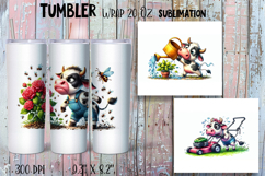 Watercolor funny cow Sublimation Tumbler Wrap 20 oz Product Image 1