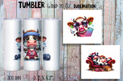 Watercolor funny cow Sublimation Tumbler Wrap 20 oz Product Image 1