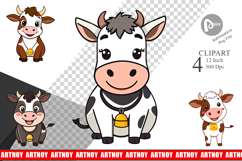 Cow with Bell Clipart Product Image 1