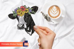 Cow With Flowers Sticker, Farm Animal With Flowers Sticker Product Image 1