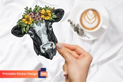 Cow With Flowers Sticker, Farm Animal With Flowers Sticker Product Image 1