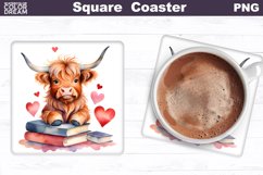 Highland Cow Valentine Square Coaster | Book Lover Coaster Product Image 1
