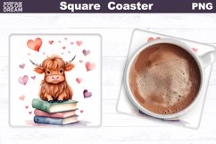 Highland Cow Valentine Square Coaster | Book Lover Coaster Product Image 1