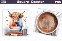 Highland Cow Book Square Coaster | Book Lover Coaster Product Image 1