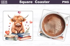 Highland Cow Valentine Square Coaster | Book Lover Coaster Product Image 1