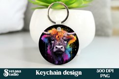 Rainbow highland cow keychain sublimation