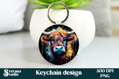 Rainbow highland cow keychain sublimation | Cow keyring PNG