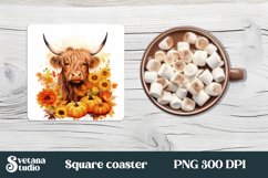 Highland cow sunflower square coaster | Coaster sublimation