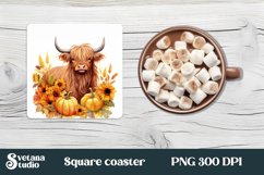 Highland cow sunflower square coaster | Coaster PNG