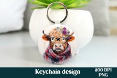 Highland cow keychain design | Cow flower keyring design
