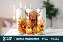 Fall cow tumbler sublimation PNG | Highland cow sublimation